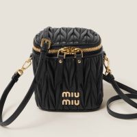 Miu Miu 5NR018 Micro Vanity Case In Matelasse Nappa Leather Black