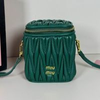 Miu Miu 5NR018 Micro Vanity Case In Matelasse Nappa Leather Green