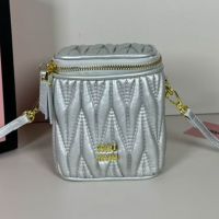 Miu Miu 5NR018 Micro Vanity Case In Matelasse Nappa Leather Silver