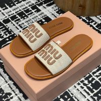 Miu Miu 5XX644 Slides Women Canvas And Leather Beige/Brown