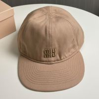 Miu Miu Baseball Cap With Embroidered Logo In Canvas Brown