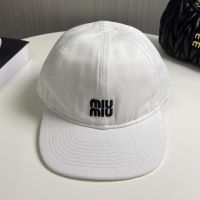 Miu Miu Baseball Cap With Embroidered Logo In Canvas White