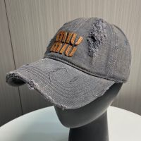 Miu Miu Baseball Cap With Letter Logo Patch In Denim Grey