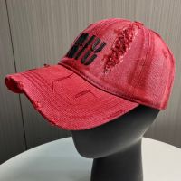 Miu Miu Baseball Cap With Letter Logo Patch In Denim Red