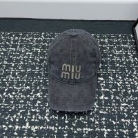 Miu Miu Baseball Cap With Logo Patch In Denim Black