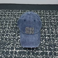 Miu Miu Baseball Cap With Logo Patch In Denim Blue