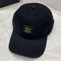 Miu Miu Baseball Cap With Square Leather Logo In Cotton Black