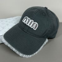 Miu Miu Baseball Cap With Strass Logo In Cotton Grey