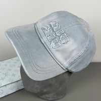 Miu Miu Baseball Cap With Worn-Out Embroidered Logo In Denim Grey