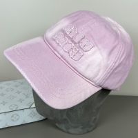 Miu Miu Baseball Cap With Worn-Out Embroidered Logo In Denim Pink