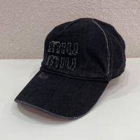 Miu Miu Baseball Cap With Worn-Out Logo In Denim Black