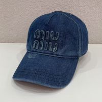 Miu Miu Baseball Cap With Worn-Out Logo In Denim Blue