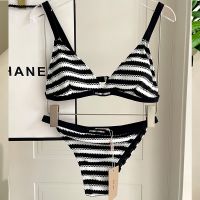 Miu Miu Bikini With Embroidered Logo Women Cotton Black/White