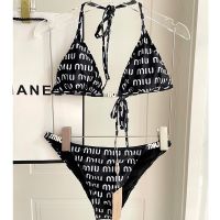 Miu Miu Bikini With Enamel Logo Allover Letter Women Cotton Black