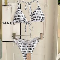 Miu Miu Bikini With Enamel Logo Allover Letter Women Cotton White