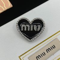 Miu Miu Brooch With Strass Enameled Logo Heart In Metal Silver/Black