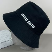 Miu Miu Bucket Hat With Embroidered Logo In Cotton Black