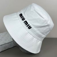Miu Miu Bucket Hat With Embroidered Logo In Cotton White