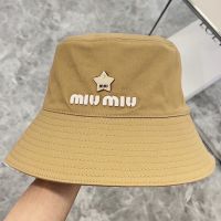 Miu Miu Bucket Hat With Embroidered Logo And Strass Pentagram In Cotton Brown