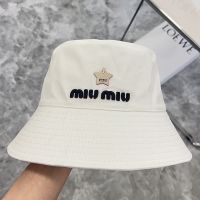 Miu Miu Bucket Hat With Embroidered Logo And Strass Pentagram In Cotton White