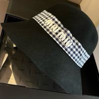 Miu Miu Bucket Hat With Embroidered Logo In Wool Black