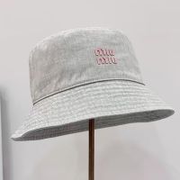 Miu Miu Bucket Hat With Letter Logo Patch In Cotton Grey