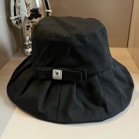 Miu Miu Bucket Hat With Metal Logo Bowknot In Cotton Black