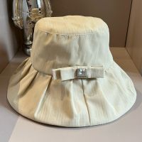 Miu Miu Bucket Hat With Metal Logo Bowknot In Cotton Khaki