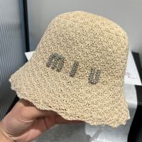 Miu Miu Bucket Hat With Strass Logo In Fabric Beige
