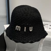 Miu Miu Bucket Hat With Strass Logo In Fabric Black