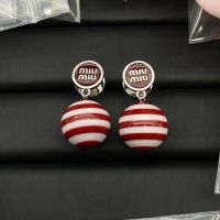 Miu Miu Earrings With Color Block Pearl In Metal Silver/Red