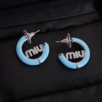 Miu Miu Earrings With Crystals Logo Enameled Circle In Metal Blue
