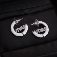 Miu Miu Earrings With Crystals Logo Enameled Circle In Metal White