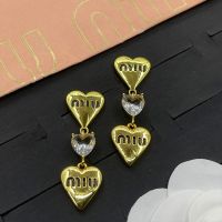 Miu Miu Earrings With Enamel Logo Heart Pendant In Metal Gold
