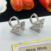 Miu Miu Earrings With Enamel Logo Strass Triangle In Metal Silver/Pink