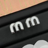 Miu Miu Earrings With Enamel Strass M Letter In Metal Silver/White