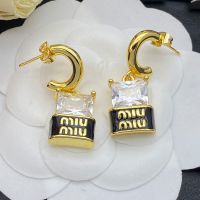 Miu Miu Earrings With Large Crystal Logo In Metal Gold/Black