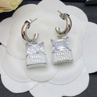 Miu Miu Earrings With Large Crystal Logo In Metal Silver/White