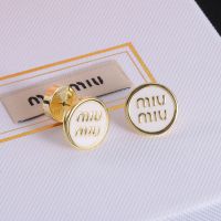 Miu Miu Earrings With Logo Enameled Round In Metal Gold/White