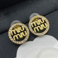 Miu Miu Earrings With Logo Strass Ring In Metal Gold
