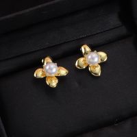 Miu Miu Earrings With Pearl Flower Shape In Metal Gold