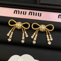 Miu Miu Earrings With Strass Bowknot In Metal Gold