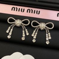 Miu Miu Earrings With Strass Bowknot In Metal Silver