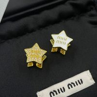 Miu Miu Earrings With Strass Enameled Logo Pentagram In Metal Gold/White