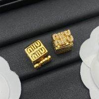 Miu Miu Earrings With Strass Logo Cube In Metal Gold