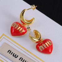 Miu Miu Earrings With Strass Logo Enamel Heart Pendant In Metal Gold