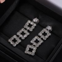 Miu Miu Earrings With Strass Square Pendant In Metal Silver