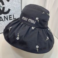 Miu Miu Empty Roof Bucket Hat With Strass Logo In Cotton Black