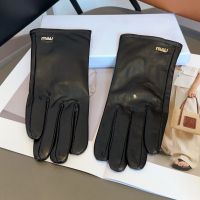 Miu Miu Gloves With Metal Logo Women Lamskin Black