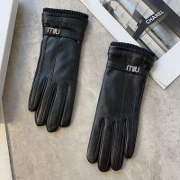 Miu Miu Gloves With Strass Logo Strap Women Lamskin Black